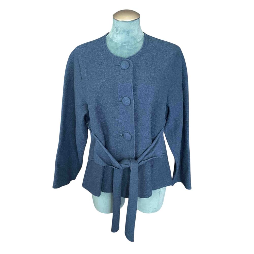 Norm Thompson Blue Wool Button Front Jacket with Belt – Size L